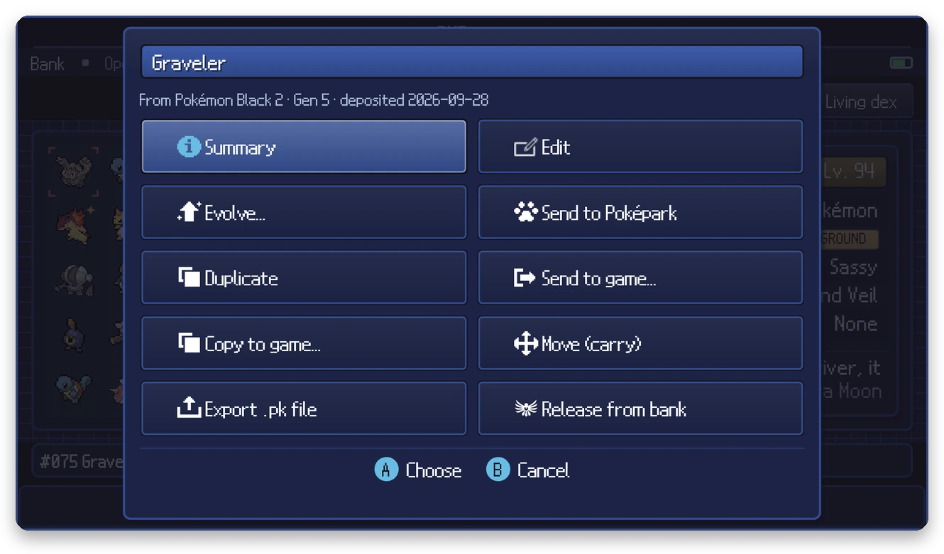 Bank Pokemon menu