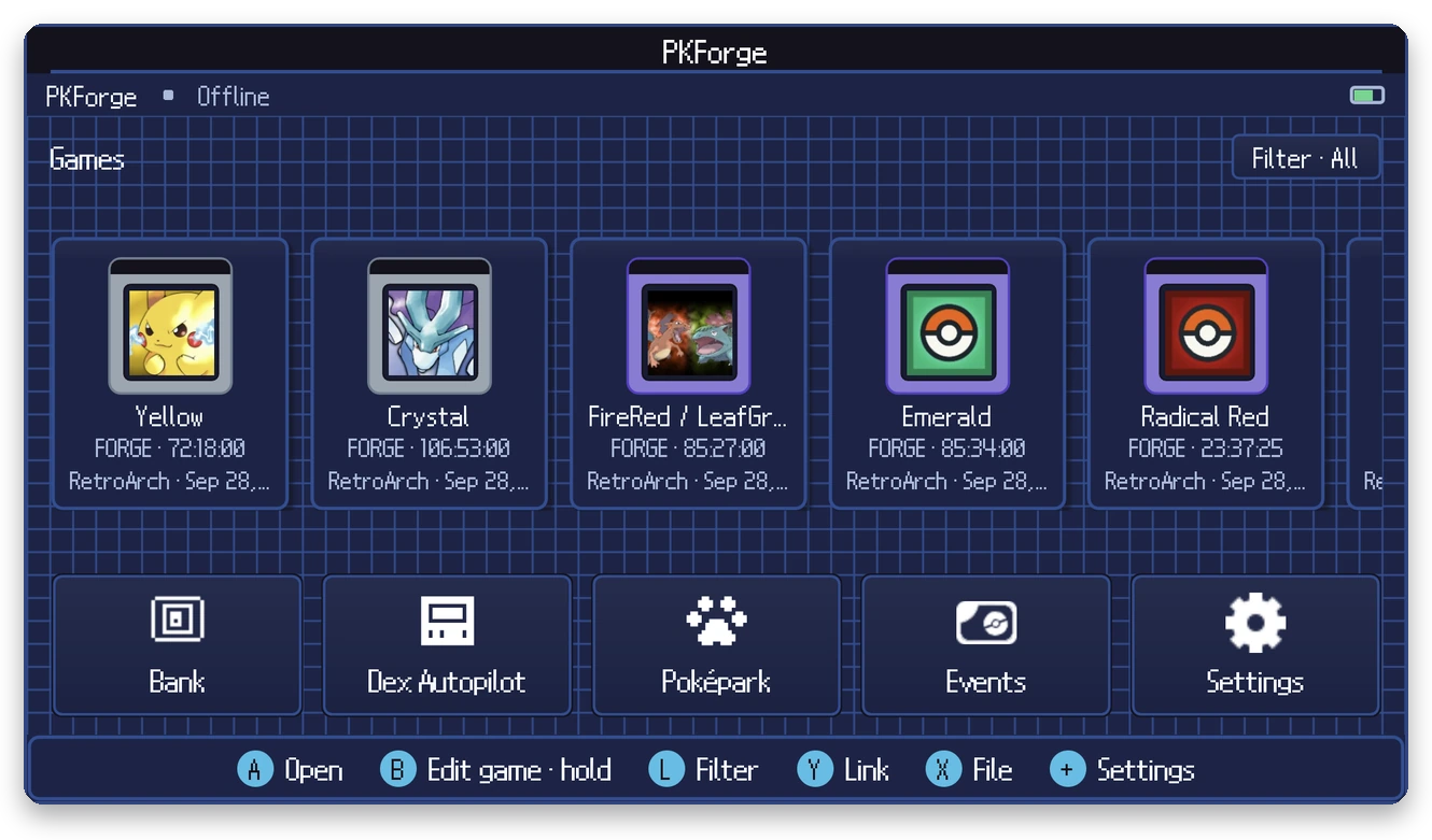 The PKForge home screen