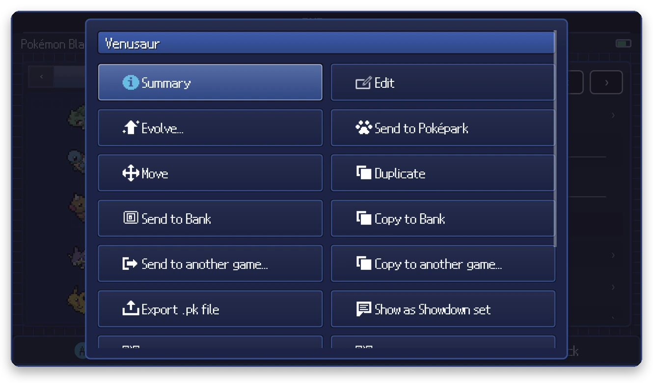 Pokemon menu