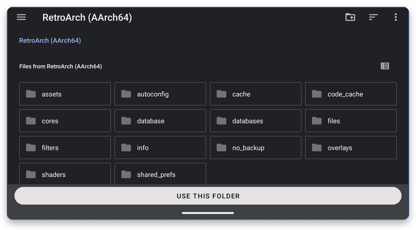 The RetroArch entry shows internal files, not saves