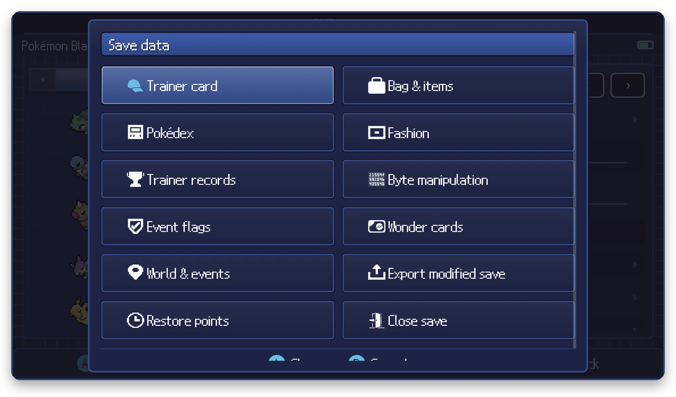 Save data menu